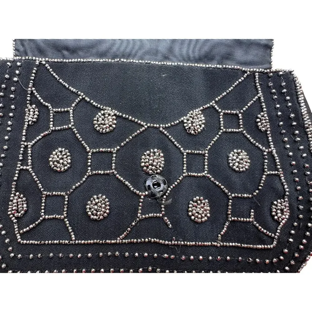 Vintage art deco beaded Black Silver flapper style clutch belt bag handmade 20s